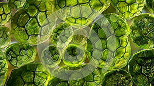 Highresolution image of a of chloroplasts each containing a dense concentration of tiny circular structures known as