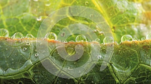 A highresolution image of a stoma on a leaf with visible droplets of water gathering on the surface. This demonstrates