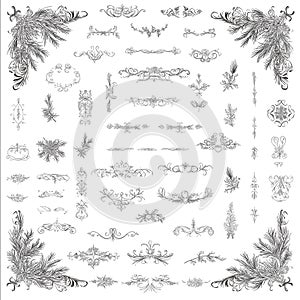A highresolution white vector sheet featuring individual oldworld ornamental design elements with subtle Christmas accents Include