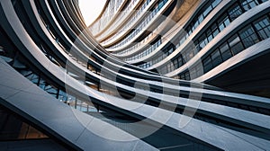 The highrise curved architecture under the bright sun in clear sky day. AIGX03.