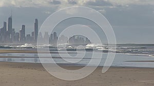 The highrise hotels of Surfer's Paradise and Mainbeach, seen from Palm Beach.