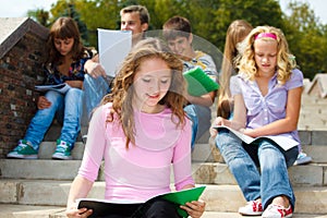 Highschool students studying