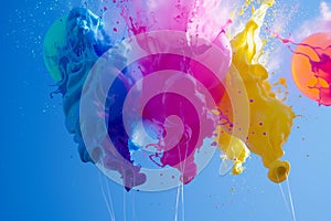 highspeed shot of colorful paint burst from balloons