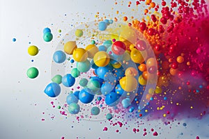 highspeed shot of colorful paint burst from balloons