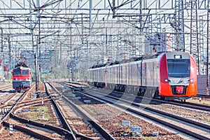 Highspeed train and locomotive.