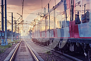 Highspeed train moves at sunset time. Moscow