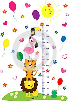Hight meter for kids with cute animals. Vector illustration photo