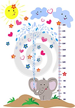 Hight meter for kids with cute little elephant and splash of water.