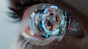 A hightech eye implant mockup displaying a userfriendly display of personalized health and fitness data