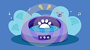 A hightech pet bed with integrated speakers that play calming music and emit calming scents helping to alleviate anxiety photo