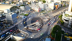 Highview of traffic on road near Bangkok railway station