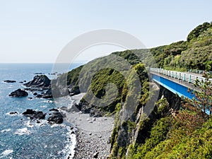 Highway 321 running along the southern coast of Kochi prefecture, Japan