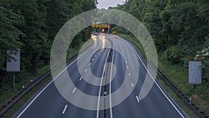 Highway A37 and traffic at dusk, time lapse shot. Germany. Lower Saxony.