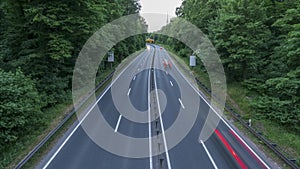 Highway A37 and traffic at dusk, time lapse shot. Germany. Lower Saxony.