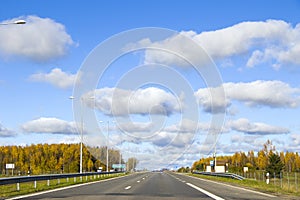 Highway, autobahn and road landscape. Automobile, cars and vehicles. Blue sky and sunny day. European autobahn