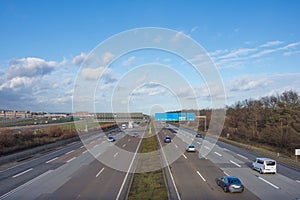 Highway Autobahn traffic aerial view in day time