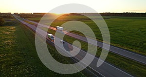 Highway on the background of sunset in summer