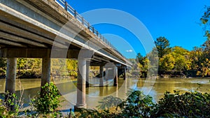 Highway bridge crossing Haw River at Swepsonvile River Park