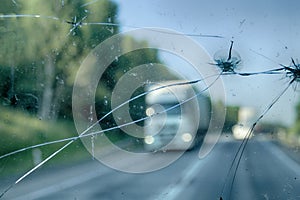 Highway through a broken windshield