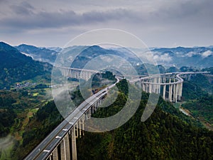 A highway built on the cloud in the Xiangxi mountainous area of Hunan, China