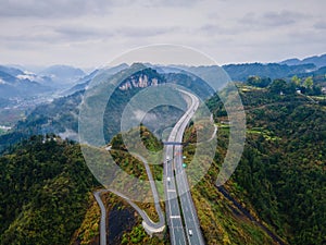 A highway built on the cloud in the Xiangxi mountainous area of Hunan, China