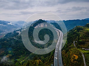 A highway built on the cloud in the Xiangxi mountainous area of Hunan, China