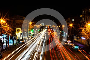 Highway car light trails at night