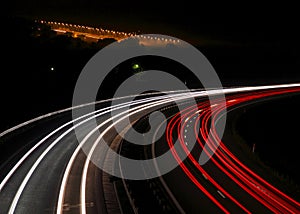 Highway with car lights trails