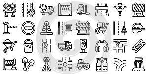 Highway construction icons set, outline style