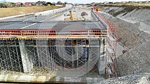 Highway construction site view. Civil engineering