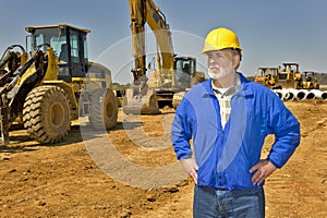 Highway Construction Worker And Equipment