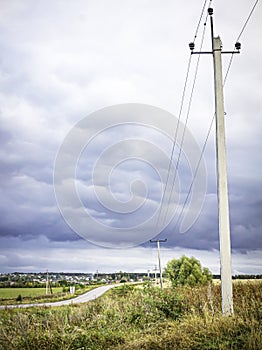 Highway country road under storm clouds