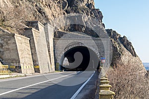 The highway that crosses the mountains. Road tunnel
