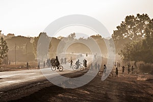 Highway at the exit of Ouagadougou, Burkina Faso, at dusk.