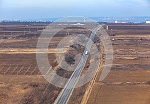 Highway and fields view from above