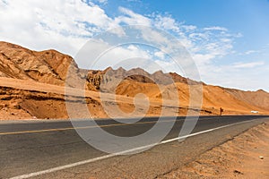 Highway through the Flame Mountain in the Turpan area of Xinjiang