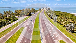 Highway or Freeway road. Low traffic on the way. Highway for any transportation. Road for cars and truck.