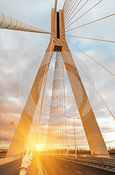 Highway going through a cable-stayed bridge