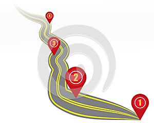 Highway or highway on a white background with markings and geodata points. Vector. EPS 10