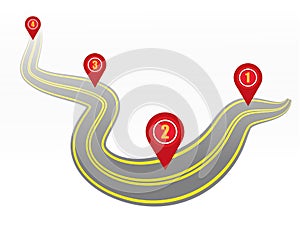 Highway or highway on a white background with markings and geodata points. Vector. EPS 10