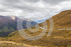 Highway on the hill. Scenic road to Queenstown. South Island, New Zealand