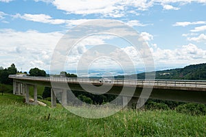 Highway infrastructure in the Swiss Jura landscape: Situation close to Vallorbe