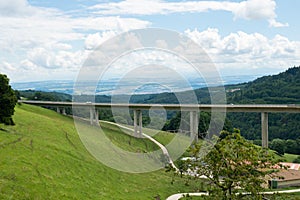 Highway infrastructure in the Swiss Jura landscape: Situation close to Vallorbe