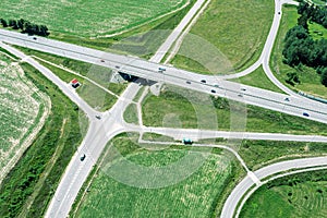 Highway intersections in the countryside. aerial view in summer day