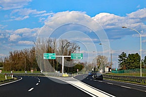 Highway junction in Northen Italy with crossroad to go to Austria or Slovenia