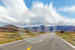 Highway leading into Monument Valley, Utah, USA with motion blur effect