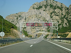Highway in Macedonia. Tunel entrance. Modern infrastructure.