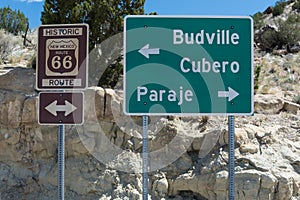 Highway markers on historic highway 66 in the American southwest