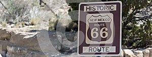 Highway markers on historic highway 66 in the American southwest