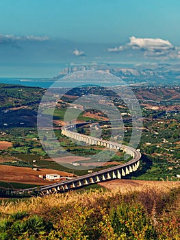 Highway or Motorway bridge curve sicilian landscape